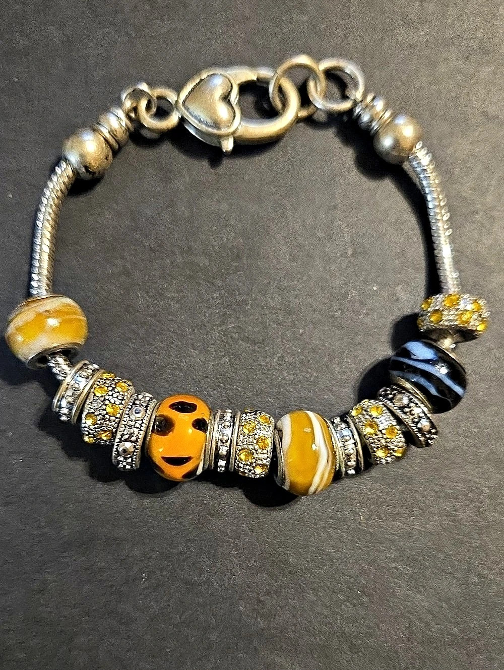 Beaded Charm Bracelet in Yellow, Black & Silver